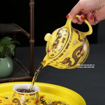 BỘ ẤM CHÉN 2 LỚP RỒNG VÀNG